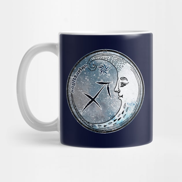 Sagittarius Moon Sign Astrology Zodiac Symbol Stars and Crescent Moon by graphicbombdesigns